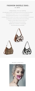Three animal print saddle bags featuring cow and leopard patterns with adjustable straps