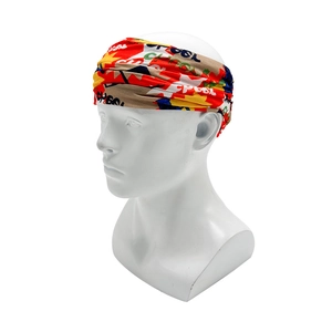 Detail of breathable slouchy headband with colorful street style graffiti and cool lettering