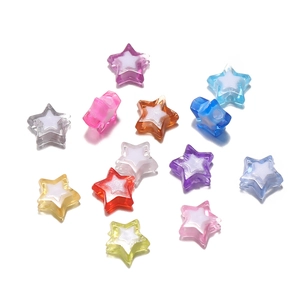 Macro shot of colorful acrylic star beads with white inner cores for DIY jewelry making