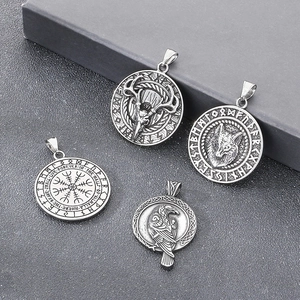 Viking Pendant Necklace Stainless Steel Retro Nordic Mythology Wolf Raven Deer Tree Of Life Rune Punk Jewelry For Men