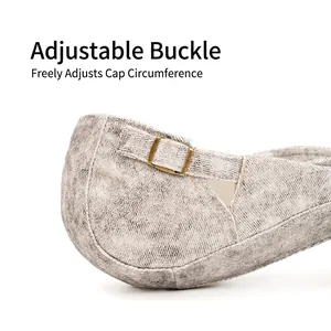 Vintage gray washed denim newsboy hat with bronze metal adjustable buckle closure