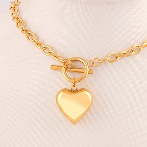Minimalist 18k gold plated chunky chain heart pendant necklace with OT toggle clasp