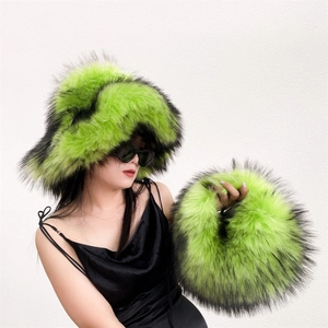 Detail of neon green and black faux fur handbag with fluffy punk y2k aesthetic texture