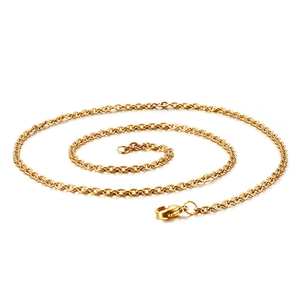 Minimalist golden stainless steel O-chain necklace with a secure lobster clasp on white background