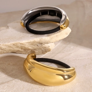 Minimalist U-shaped stainless steel hair rings with polished gold and silver metal charms