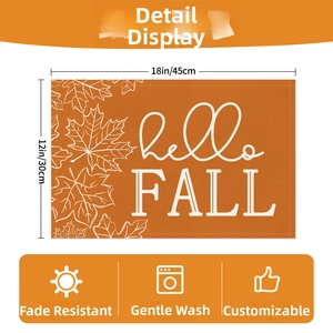 Detail of 18x12 inch Thanksgiving pumpkin placemat showing fade-resistant fabric texture
