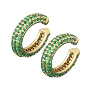 U-shaped gold plated ear cuffs with micro-paved green zircon stones for women