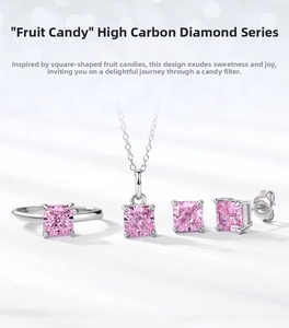 Exquisite S925 silver jewelry set with square pink ice cut stones on a clean background