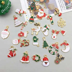 Mix of 30 Christmas enamel alloy pendants featuring Santa, trees, and reindeer for DIY jewelry