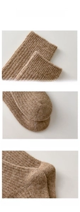 Detailed close-up of thick wool socks showing reinforced heel and knit texture