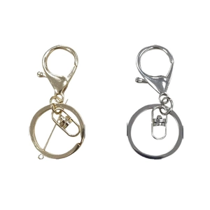 Golden and silver metal lobster clasps with flat keyrings for DIY keychain making