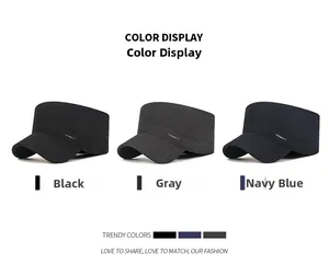 Three men's winter military hats in black, grey, and navy with metal 'SPORT' accent