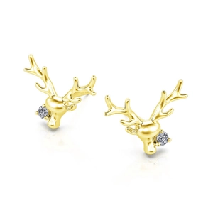 Détails des boucles d'oreilles bois de cerf dorés avec zircons incrustés et fini poli