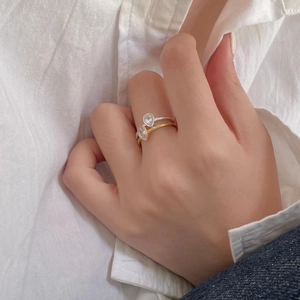 Minimalist 925 silver rings with pear-cut zircon in gold and silver stackable design