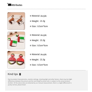 Detail view of large geometric acrylic earrings showing sizes and weight specifications