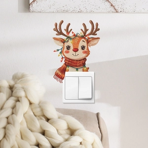 Sticker mural de Noël cerf de dessin animé pour décoration festive de chambre