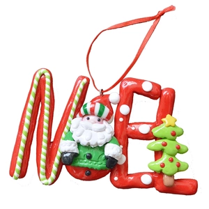 Christmas tree ornaments featuring Santa, NOEL letters and classic holiday patterns