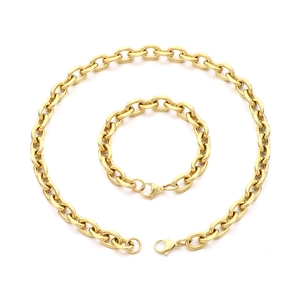 Set minimalista di collana e bracciale in acciaio inossidabile dorato con chiusura a moschettone