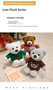 Détails d'ours en peluche portant des pulls tricotés en tissu de velours de martre doux