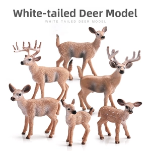 Realistic 6-piece white-tailed deer figurine set with detailed fur texture and natural colors