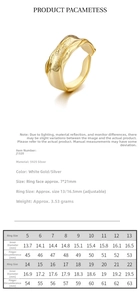 Size chart for 925 sterling silver irregular ring showing inner diameter and circumference
