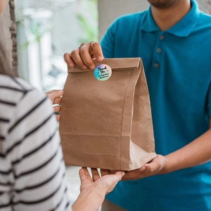Holographic Thank You stickers on kraft paper bag for business packaging seal