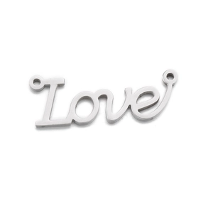 Pendentif Love en acier inoxydable poli avec boucles latérales pour colliers