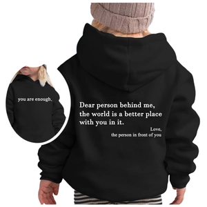 Sweat à capuche noir pour enfants avec inscription blanche en coton doux de haute qualité