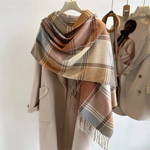 Plaid Scarf Women Large Thick Warm Imitation Cashmere Polyester Shawl Wrap With Tassels Classic Winter Neck Warmer