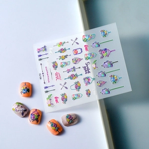 Detailed 5D embossed succulent garden nail art stickers with floral and letter patterns