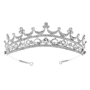 Diadème de mariée argenté avec strass brillants et pierre centrale en losange