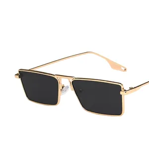 Modern light green rectangle metal sunglasses with gold double bridge frame for women