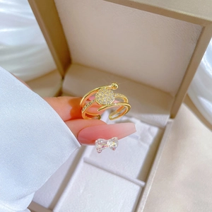 Three-layer gold plated open ring featuring circular micro-pave crystals for women
