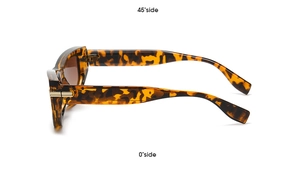 Detailed side views of retro tortoiseshell cat-eye sunglasses with dark brown lenses