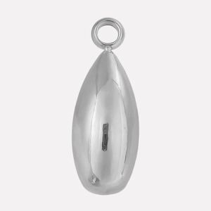 Close-up of polished silver teardrop pendant with a smooth metallic finish for jewelry making