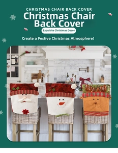 Detailed view of Christmas chair back covers featuring Santa, Snowman and Reindeer
