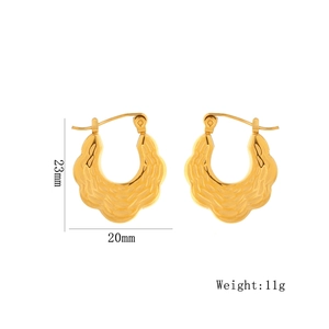 Golden textured hoop earrings made of stainless steel with 23mm height and 20mm width