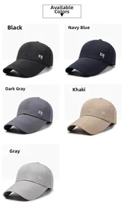 Detail showing five colors of breathable quick-dry baseball caps with side embroidery
