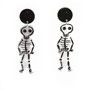 Acrylic Halloween skull earrings in black and white hand-painted style for men and women
