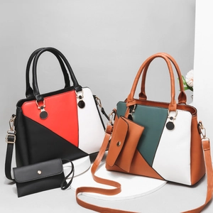 Fashionable large capacity two-piece handbag set with contrasting colors and shoulder strap