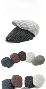 Detailed grid view of five different color textured cotton newsboy caps in classic retro style