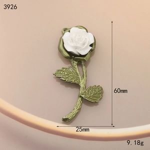 60mm retro alloy rose pendant with white flower petals and green bronze leaves