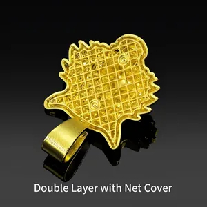 Golden hip hop tiger pendant back side detail with double layer mesh cover design