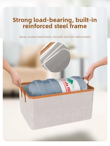 Polyester-cotton storage box with thick steel frame showing strong load capacity
