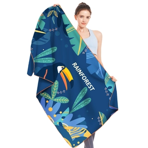 Microfiber beach towel with tropical rainforest toucan print and Rainforest text