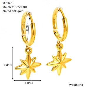 Technical dimensions of 18k gold plated stainless steel sun star hoop earrings
