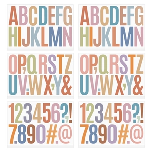 Detailed grid layout of 3 inch Morandi letter and number stickers for DIY school decor