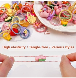 Detail showing the 1.5cm diameter and high elasticity of kids cute fruit hair bands