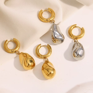 Modern minimalist 18K gold and silver plated liquid droplet pendant hoop earrings