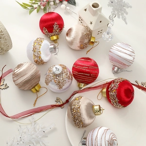 Christmas Ball Ornaments Satin Wrapped Gold Glitter Sequins Festive Tree Hanging Baubles Elegant Winter Holiday Decoration